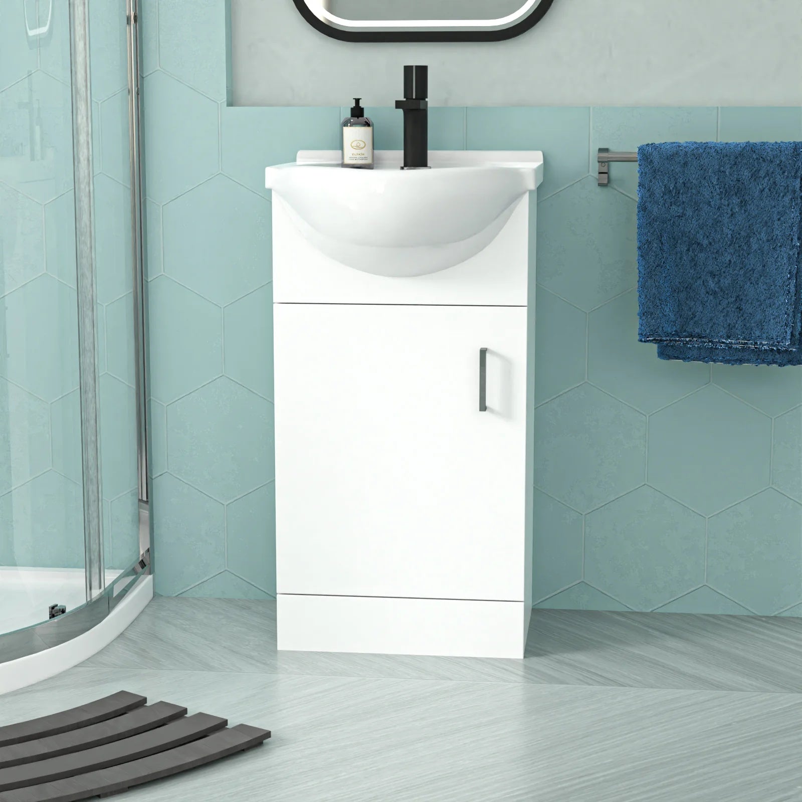White 450mm Vanity 800mm Quadrant Shower Enclosure Toilet Tray Set