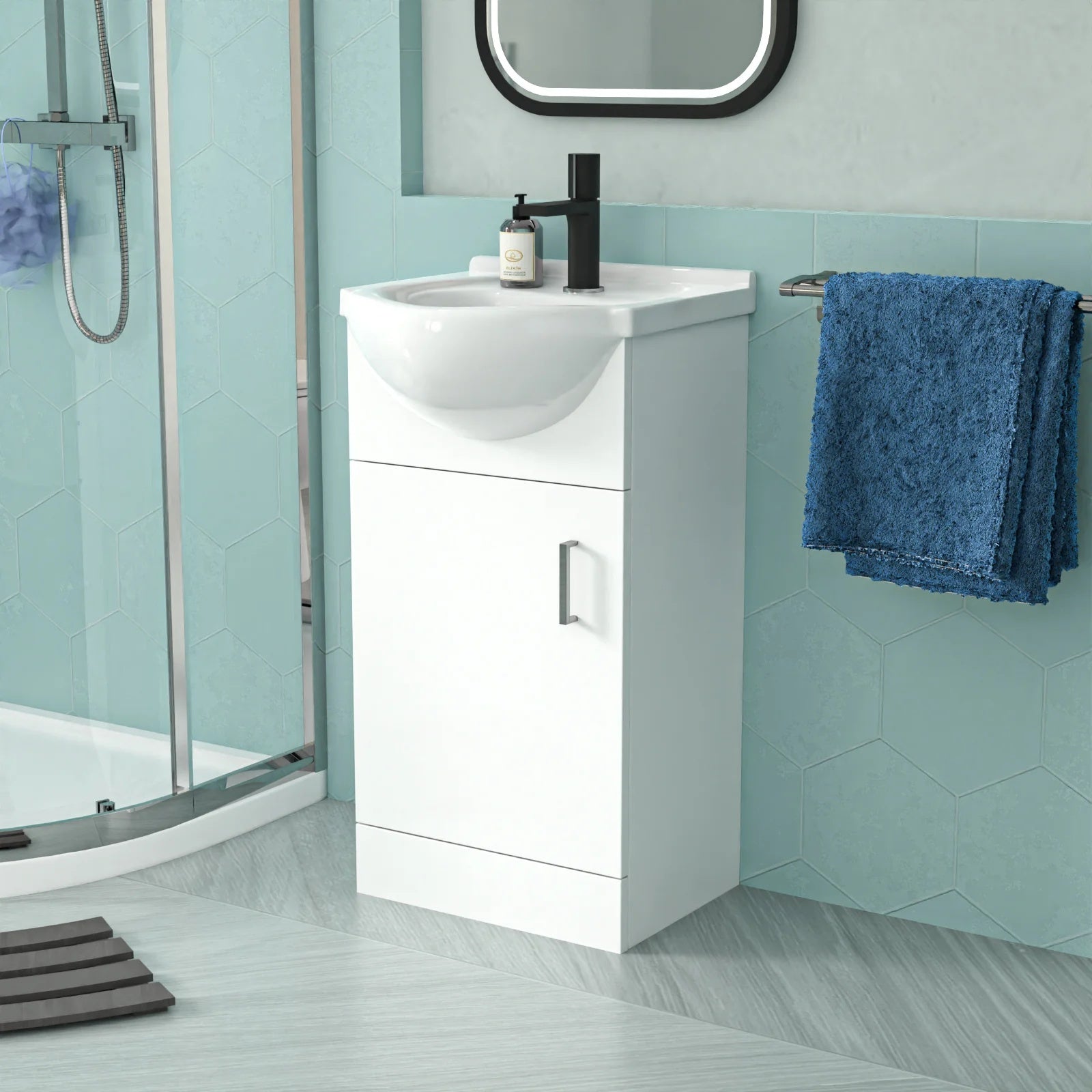 White 450mm Vanity 800mm Quadrant Shower Enclosure Toilet Tray Set