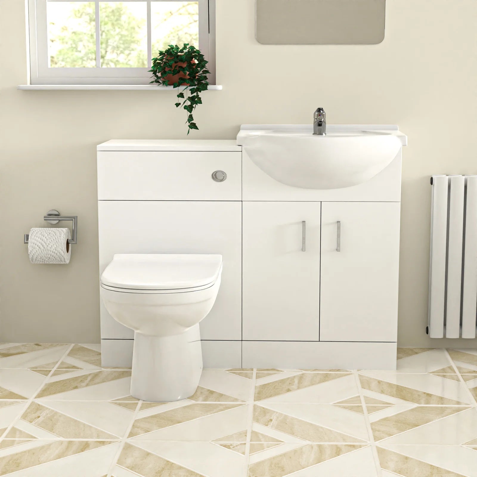 1700mm Bathtub with Front Panel & Screen, 550mm Basin Vanity, WC Unit & Toilet - Set with Chrome Fittings