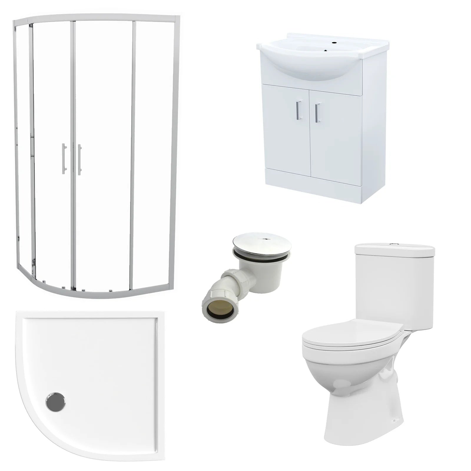 White 650mm Vanity 800mm Quadrant Shower Enclosure Toilet Tray Set
