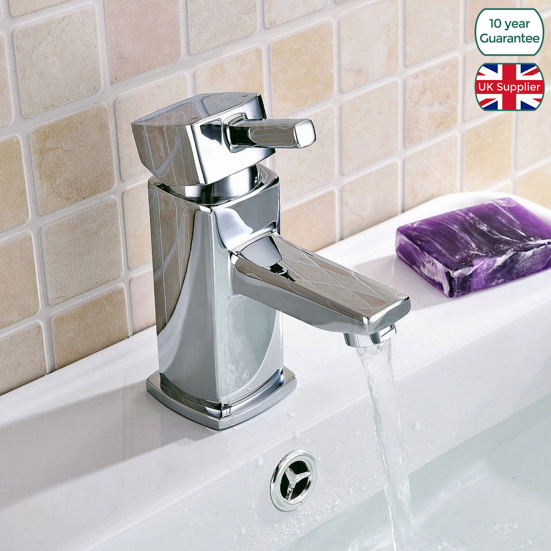 Dyon 450mm White Floorstanding Vanity Basin Unit + Deck Mounted Basin Mixer Tap + Waste