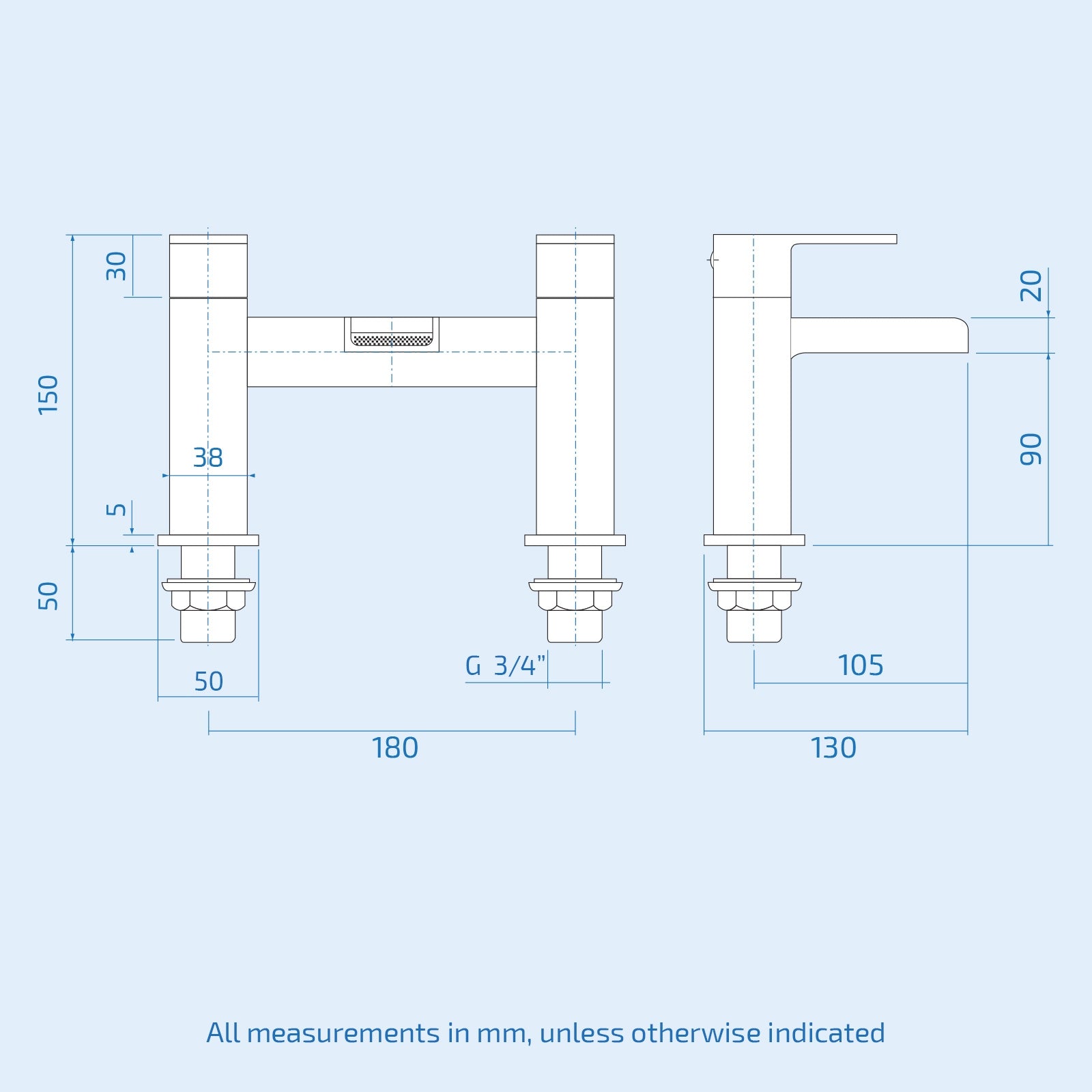 Origin Waterfall Basin Mono Mixer Tap and Bath Filler Tap with Waste