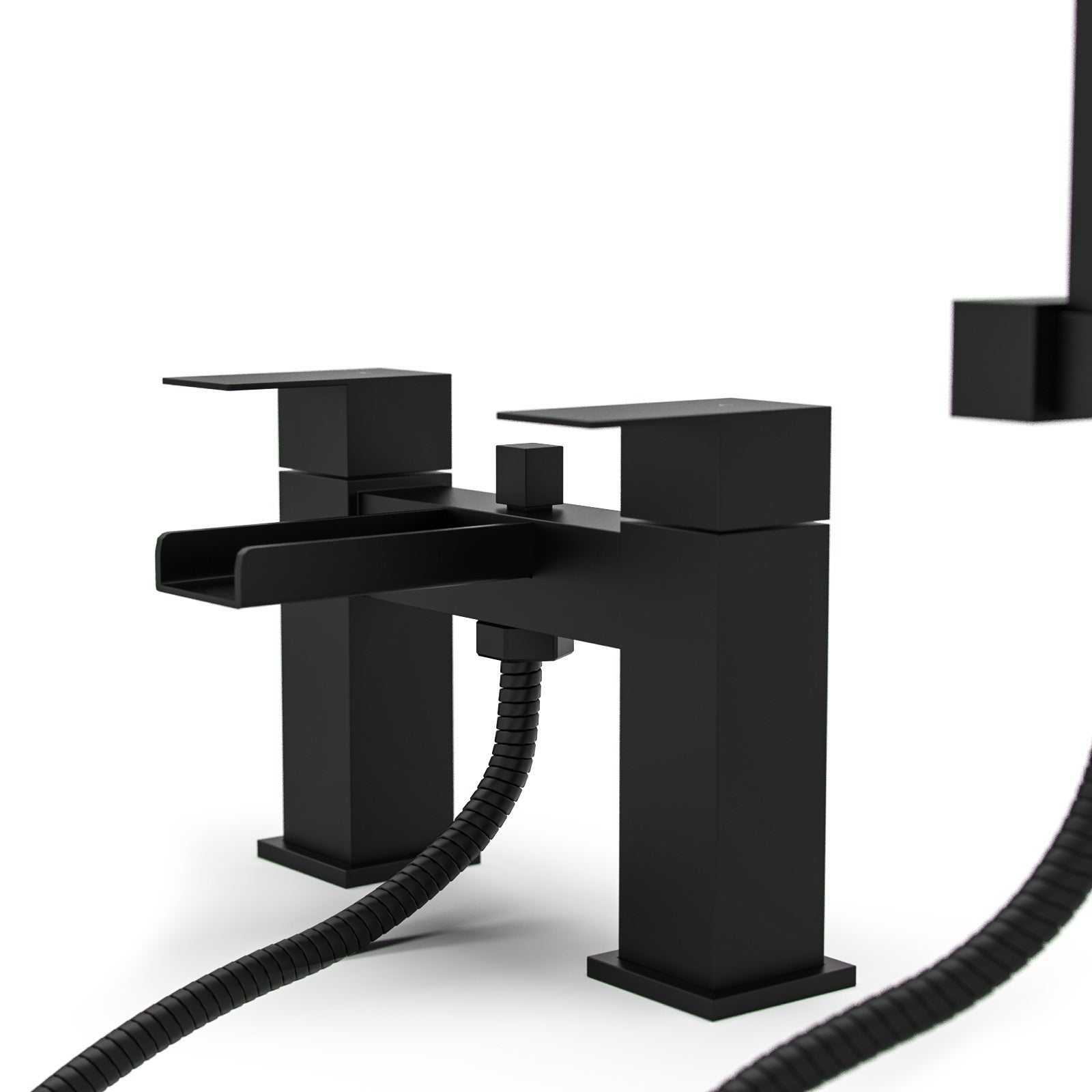 Origin Matte Black Waterfall Basin Mono Tap Bath Filler Handset & Waste