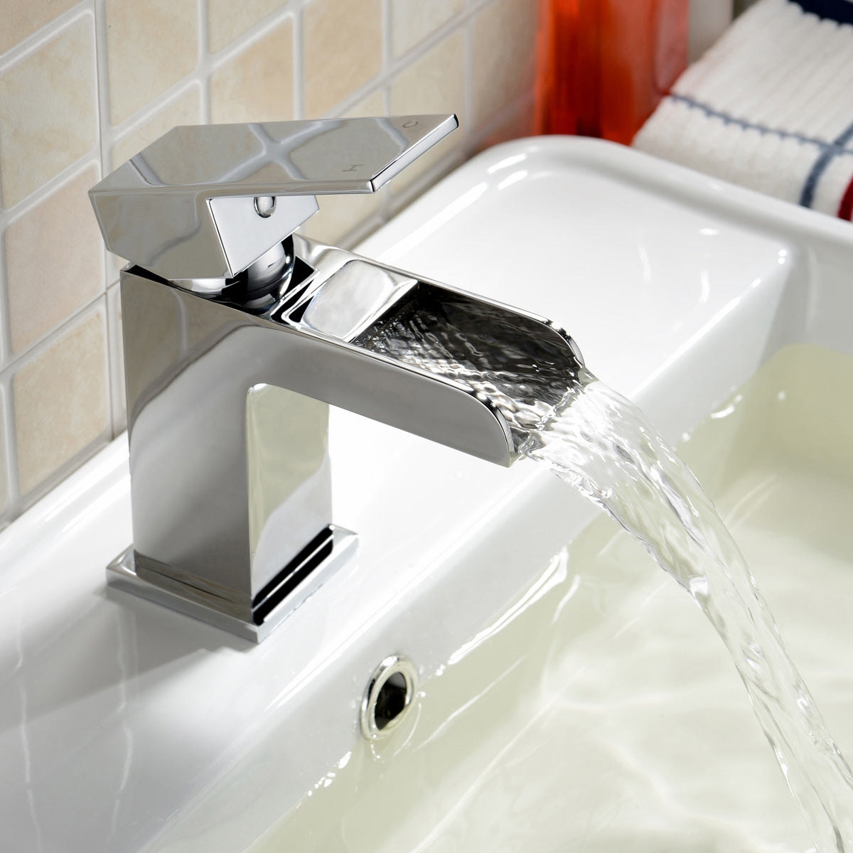 Ozone Contemporary Waterfall Deck Mounted Bath Shower & Basin Sink Mono Mixer Tap Set