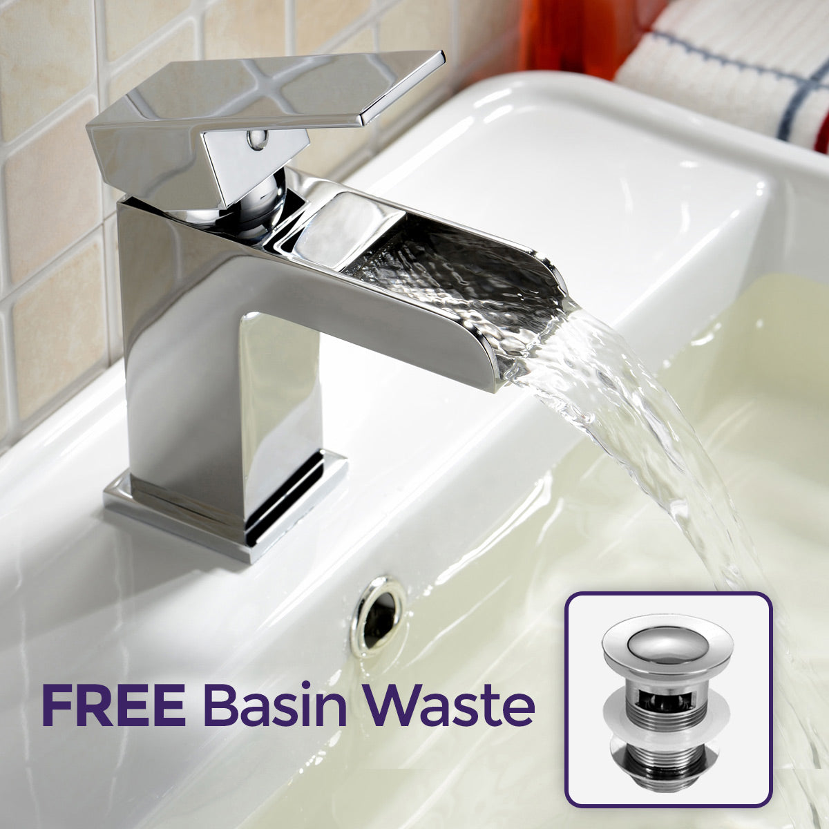 Dyon 450mm White Floorstanding Vanity Basin Unit + Deck Mounted Basin Mono Mixer Tap + Waste