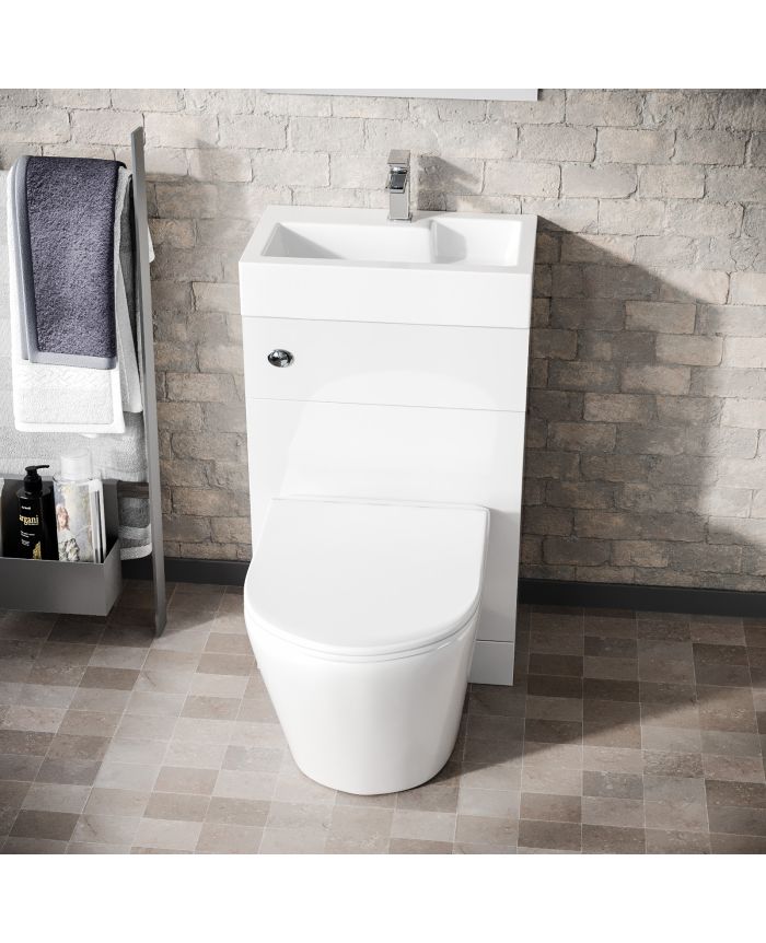 500mm Gloss White BTW WC Unit with Short Projection Rimless Toilet